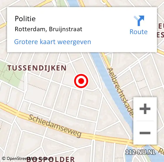 Locatie op kaart van de 112 melding: Politie Rotterdam, Bruijnstraat op 15 februari 2024 14:55