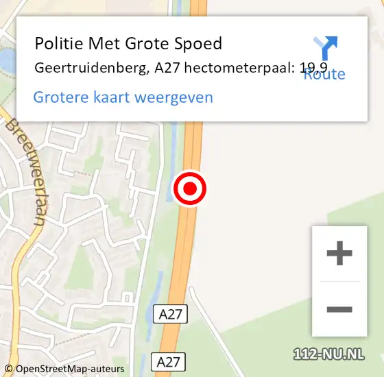 Locatie op kaart van de 112 melding: Politie Met Grote Spoed Naar Geertruidenberg, A27 hectometerpaal: 19,9 op 15 februari 2024 15:11