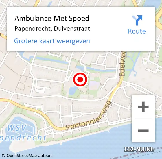 Locatie op kaart van de 112 melding: Ambulance Met Spoed Naar Papendrecht, Duivenstraat op 15 februari 2024 15:48