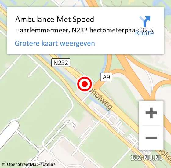 Locatie op kaart van de 112 melding: Ambulance Met Spoed Naar Haarlemmermeer, N232 hectometerpaal: 32,5 op 15 februari 2024 15:52