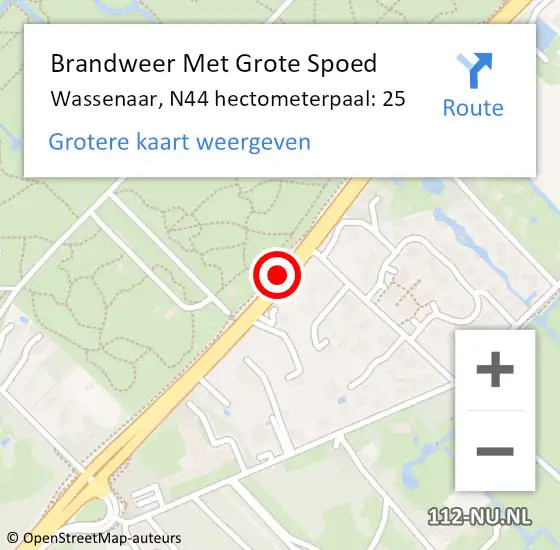 Locatie op kaart van de 112 melding: Brandweer Met Grote Spoed Naar Wassenaar, N44 hectometerpaal: 25 op 15 februari 2024 16:24