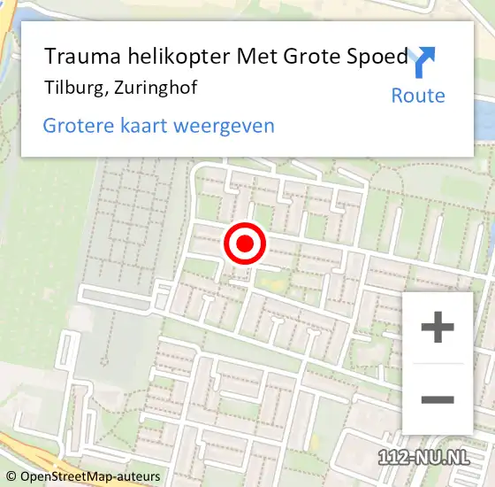 Locatie op kaart van de 112 melding: Trauma helikopter Met Grote Spoed Naar Tilburg, Zuringhof op 15 februari 2024 16:33