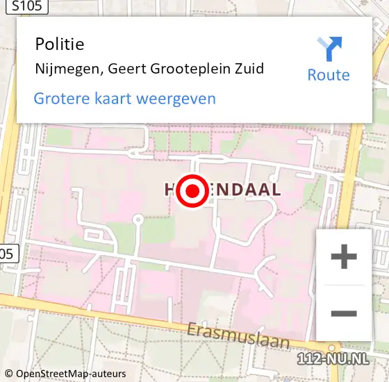 Locatie op kaart van de 112 melding: Politie Nijmegen, Geert Grooteplein Zuid op 15 februari 2024 16:33