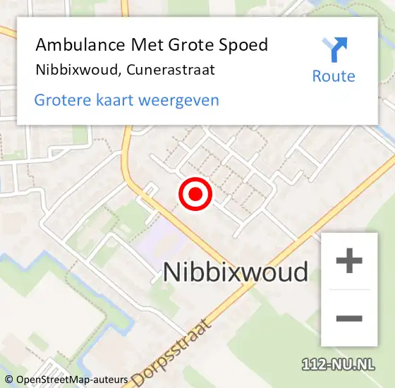 Locatie op kaart van de 112 melding: Ambulance Met Grote Spoed Naar Nibbixwoud, Cunerastraat op 15 februari 2024 16:36