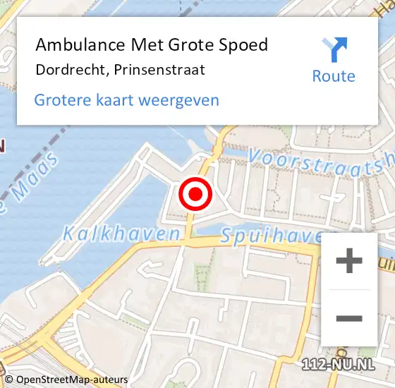 Locatie op kaart van de 112 melding: Ambulance Met Grote Spoed Naar Dordrecht, Prinsenstraat op 15 februari 2024 16:43