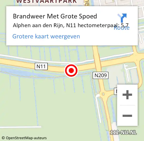 Locatie op kaart van de 112 melding: Brandweer Met Grote Spoed Naar Alphen aan den Rijn, N11 hectometerpaal: 5,7 op 15 februari 2024 16:44