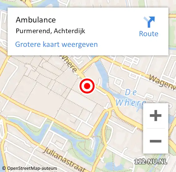 Locatie op kaart van de 112 melding: Ambulance Purmerend, Achterdijk op 15 februari 2024 16:59