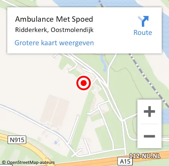 Locatie op kaart van de 112 melding: Ambulance Met Spoed Naar Ridderkerk, Oostmolendijk op 15 februari 2024 17:10