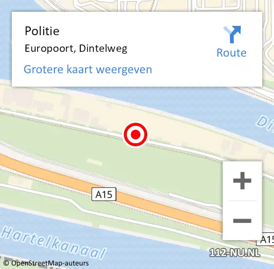 Locatie op kaart van de 112 melding: Politie Europoort, Dintelweg op 15 februari 2024 17:18