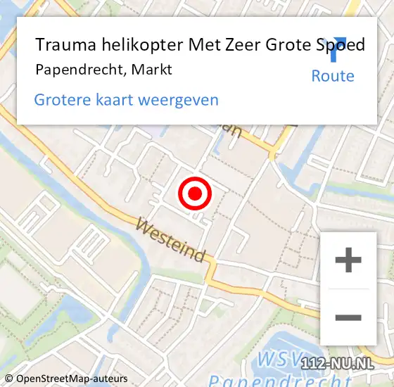 Locatie op kaart van de 112 melding: Trauma helikopter Met Zeer Grote Spoed Naar Papendrecht, Markt op 15 februari 2024 17:24