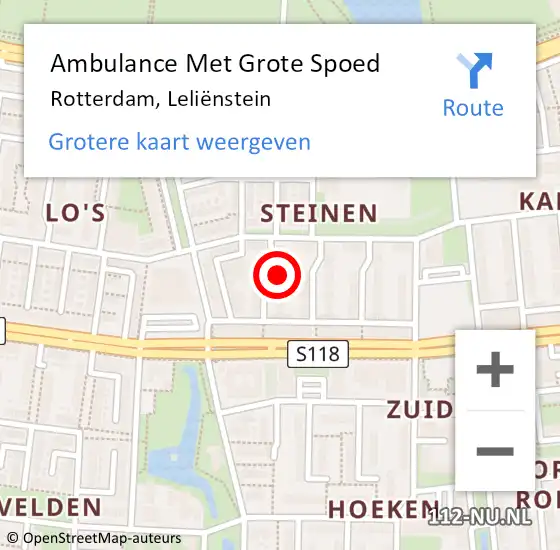 Locatie op kaart van de 112 melding: Ambulance Met Grote Spoed Naar Rotterdam, Leliënstein op 15 februari 2024 17:39