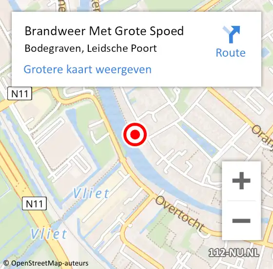 Locatie op kaart van de 112 melding: Brandweer Met Grote Spoed Naar Bodegraven, Leidsche Poort op 15 februari 2024 18:07