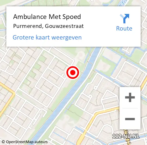 Locatie op kaart van de 112 melding: Ambulance Met Spoed Naar Purmerend, Gouwzeestraat op 15 februari 2024 18:16