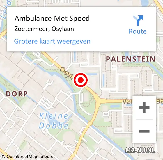 Locatie op kaart van de 112 melding: Ambulance Met Spoed Naar Zoetermeer, Osylaan op 15 februari 2024 18:25