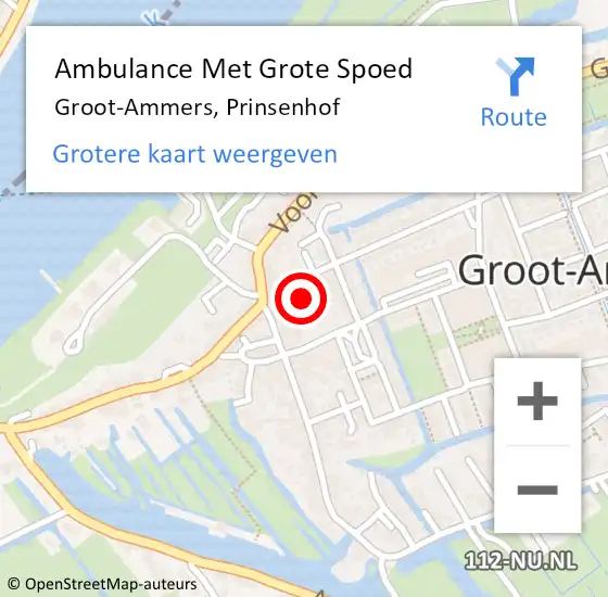 Locatie op kaart van de 112 melding: Ambulance Met Grote Spoed Naar Groot-Ammers, Prinsenhof op 15 februari 2024 18:26