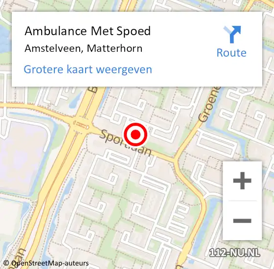 Locatie op kaart van de 112 melding: Ambulance Met Spoed Naar Amstelveen, Matterhorn op 15 februari 2024 18:51