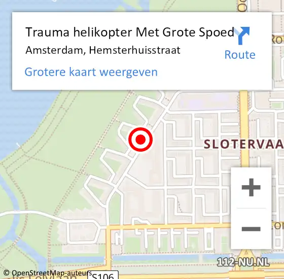 Locatie op kaart van de 112 melding: Trauma helikopter Met Grote Spoed Naar Amsterdam, Hemsterhuisstraat op 15 februari 2024 19:23