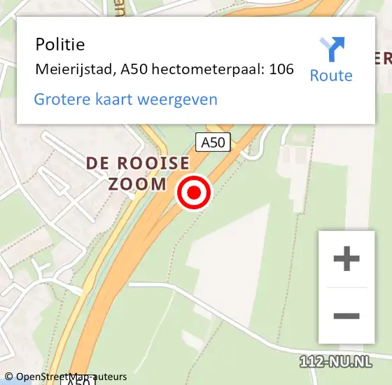 Locatie op kaart van de 112 melding: Politie Meierijstad, A50 hectometerpaal: 106 op 15 februari 2024 19:33