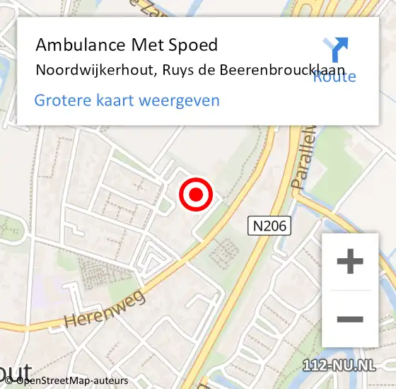 Locatie op kaart van de 112 melding: Ambulance Met Spoed Naar Noordwijkerhout, Ruys de Beerenbroucklaan op 15 februari 2024 19:35