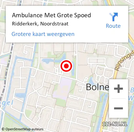 Locatie op kaart van de 112 melding: Ambulance Met Grote Spoed Naar Ridderkerk, Noordstraat op 15 februari 2024 19:40