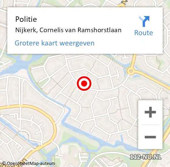 Locatie op kaart van de 112 melding: Politie Nijkerk, Cornelis van Ramshorstlaan op 15 februari 2024 20:11