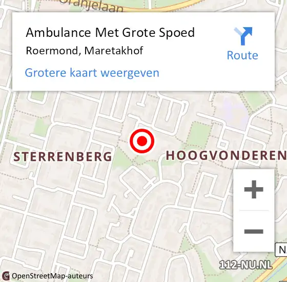 Locatie op kaart van de 112 melding: Ambulance Met Grote Spoed Naar Roermond, Maretakhof op 15 februari 2024 20:13