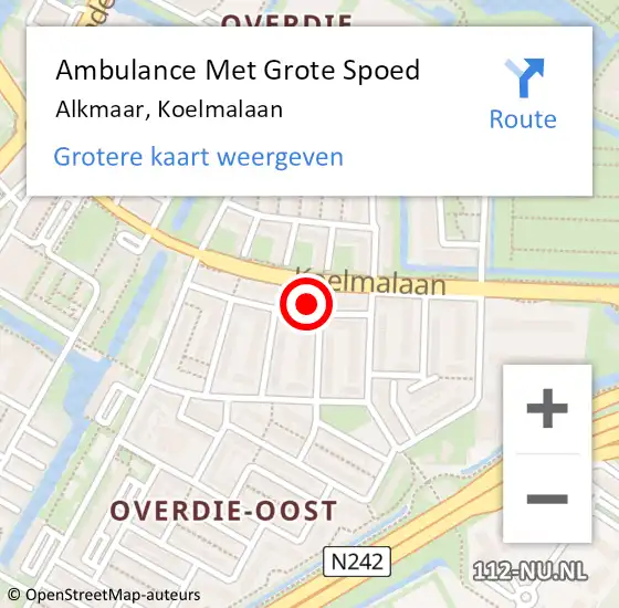 Locatie op kaart van de 112 melding: Ambulance Met Grote Spoed Naar Alkmaar, Koelmalaan op 15 februari 2024 20:15