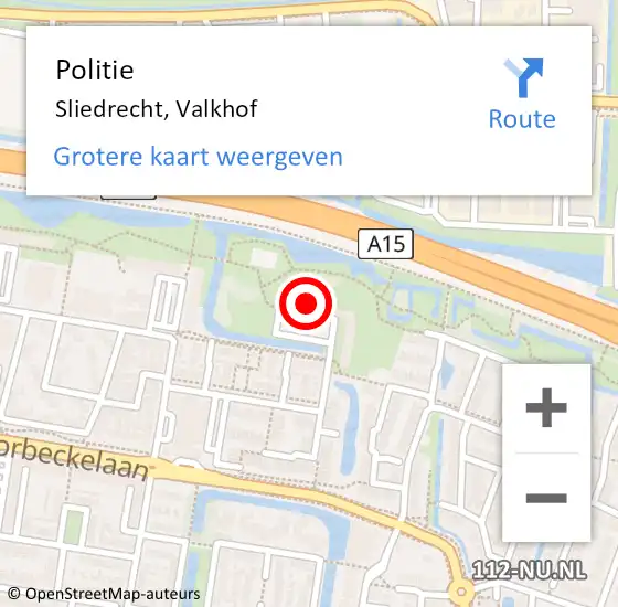Locatie op kaart van de 112 melding: Politie Sliedrecht, Valkhof op 15 februari 2024 20:31