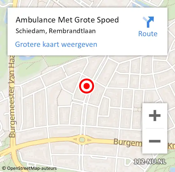 Locatie op kaart van de 112 melding: Ambulance Met Grote Spoed Naar Schiedam, Rembrandtlaan op 15 februari 2024 21:03