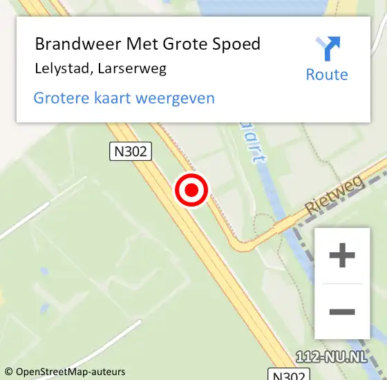 Locatie op kaart van de 112 melding: Brandweer Met Grote Spoed Naar Lelystad, Larserweg op 15 februari 2024 21:13