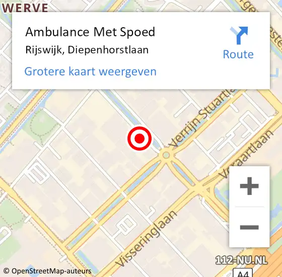 Locatie op kaart van de 112 melding: Ambulance Met Spoed Naar Rijswijk, Diepenhorstlaan op 15 februari 2024 21:23