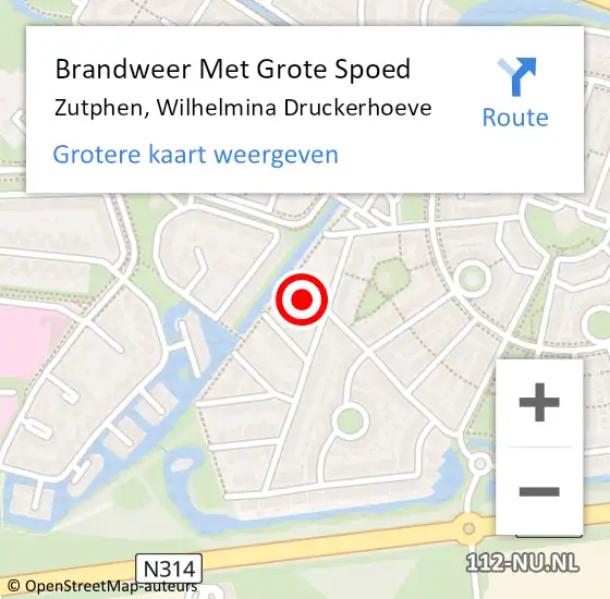 Locatie op kaart van de 112 melding: Brandweer Met Grote Spoed Naar Zutphen, Wilhelmina Druckerhoeve op 15 februari 2024 21:53