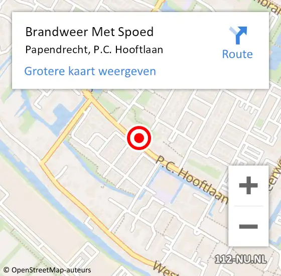 Locatie op kaart van de 112 melding: Brandweer Met Spoed Naar Papendrecht, P.C. Hooftlaan op 15 februari 2024 22:16