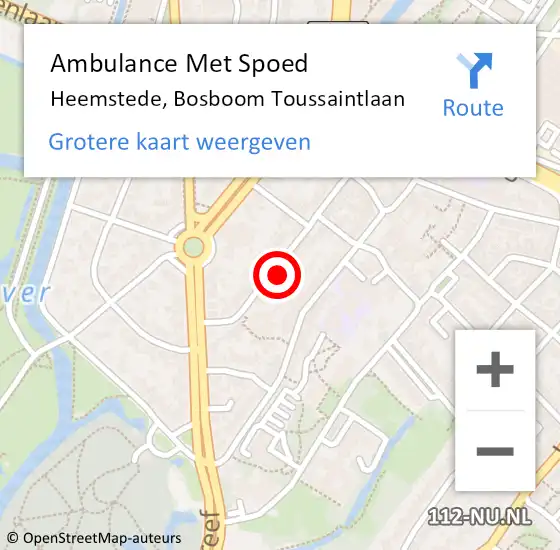 Locatie op kaart van de 112 melding: Ambulance Met Spoed Naar Heemstede, Bosboom Toussaintlaan op 15 februari 2024 22:40