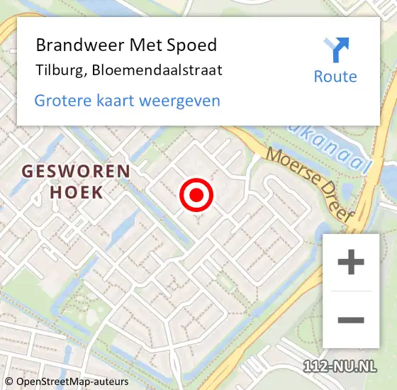 Locatie op kaart van de 112 melding: Brandweer Met Spoed Naar Tilburg, Bloemendaalstraat op 15 februari 2024 22:57