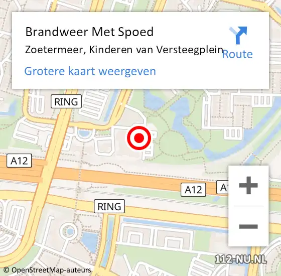 Locatie op kaart van de 112 melding: Brandweer Met Spoed Naar Zoetermeer, Kinderen van Versteegplein op 15 februari 2024 23:30