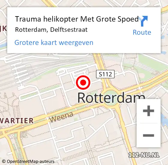 Locatie op kaart van de 112 melding: Trauma helikopter Met Grote Spoed Naar Rotterdam, Delftsestraat op 16 februari 2024 00:24