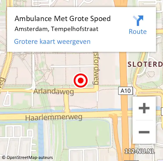 Locatie op kaart van de 112 melding: Ambulance Met Grote Spoed Naar Amsterdam, Tempelhofstraat op 16 februari 2024 00:53