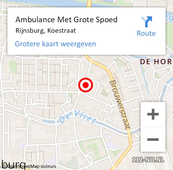 Locatie op kaart van de 112 melding: Ambulance Met Grote Spoed Naar Rijnsburg, Koestraat op 16 februari 2024 01:30