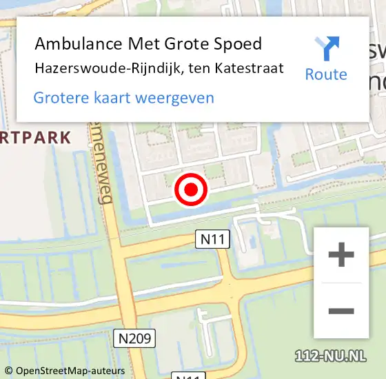 Locatie op kaart van de 112 melding: Ambulance Met Grote Spoed Naar Hazerswoude-Rijndijk, ten Katestraat op 16 februari 2024 01:58