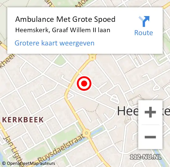 Locatie op kaart van de 112 melding: Ambulance Met Grote Spoed Naar Heemskerk, Graaf Willem II laan op 16 februari 2024 02:06