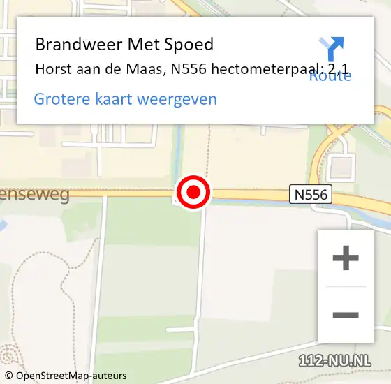 Locatie op kaart van de 112 melding: Brandweer Met Spoed Naar Horst aan de Maas, N556 hectometerpaal: 2,1 op 16 februari 2024 02:13