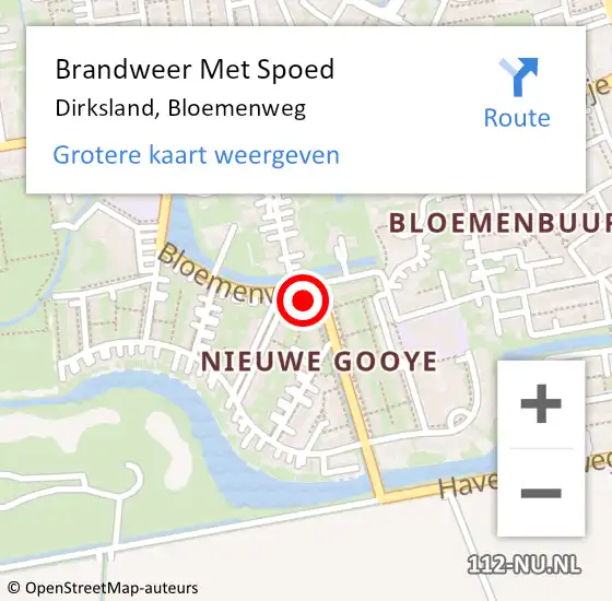 Locatie op kaart van de 112 melding: Brandweer Met Spoed Naar Dirksland, Bloemenweg op 16 februari 2024 03:01