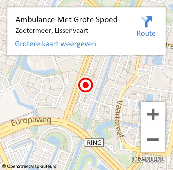 Locatie op kaart van de 112 melding: Ambulance Met Grote Spoed Naar Zoetermeer, Lissenvaart op 16 februari 2024 03:02