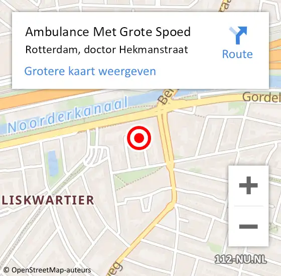 Locatie op kaart van de 112 melding: Ambulance Met Grote Spoed Naar Rotterdam, doctor Hekmanstraat op 16 februari 2024 03:58