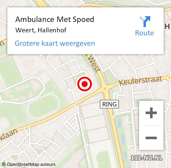 Locatie op kaart van de 112 melding: Ambulance Met Spoed Naar Weert, Hallenhof op 16 februari 2024 04:54