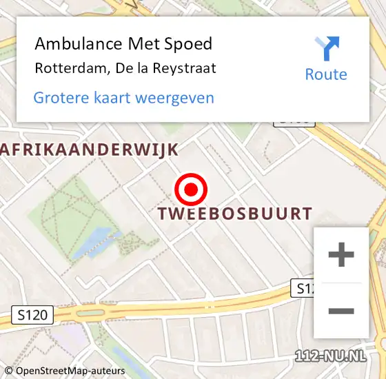 Locatie op kaart van de 112 melding: Ambulance Met Spoed Naar Rotterdam, De la Reystraat op 16 februari 2024 04:55