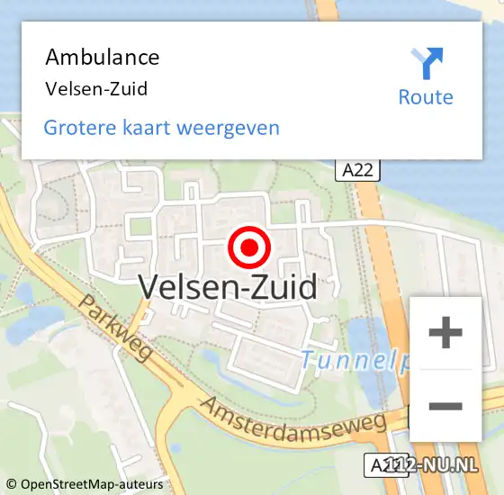 Locatie op kaart van de 112 melding: Ambulance Velsen-Zuid op 16 februari 2024 06:38