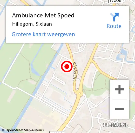 Locatie op kaart van de 112 melding: Ambulance Met Spoed Naar Hillegom, Sixlaan op 16 februari 2024 07:00