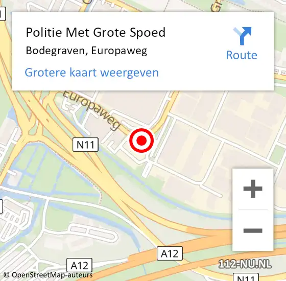 Locatie op kaart van de 112 melding: Politie Met Grote Spoed Naar Bodegraven, Europaweg op 16 februari 2024 07:01